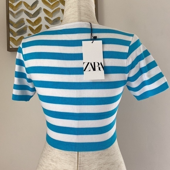 NWT Zara cropped striped short sleeve sweater - Picture 2 of 9